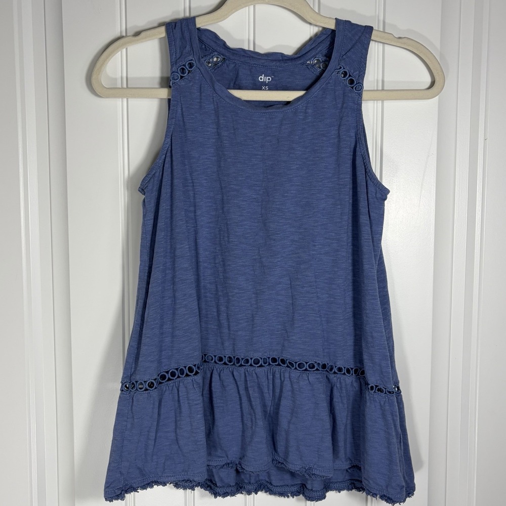DIP Blue Sleeveless Ruffle Hem Tank Top Eyelet Trim Women's XS